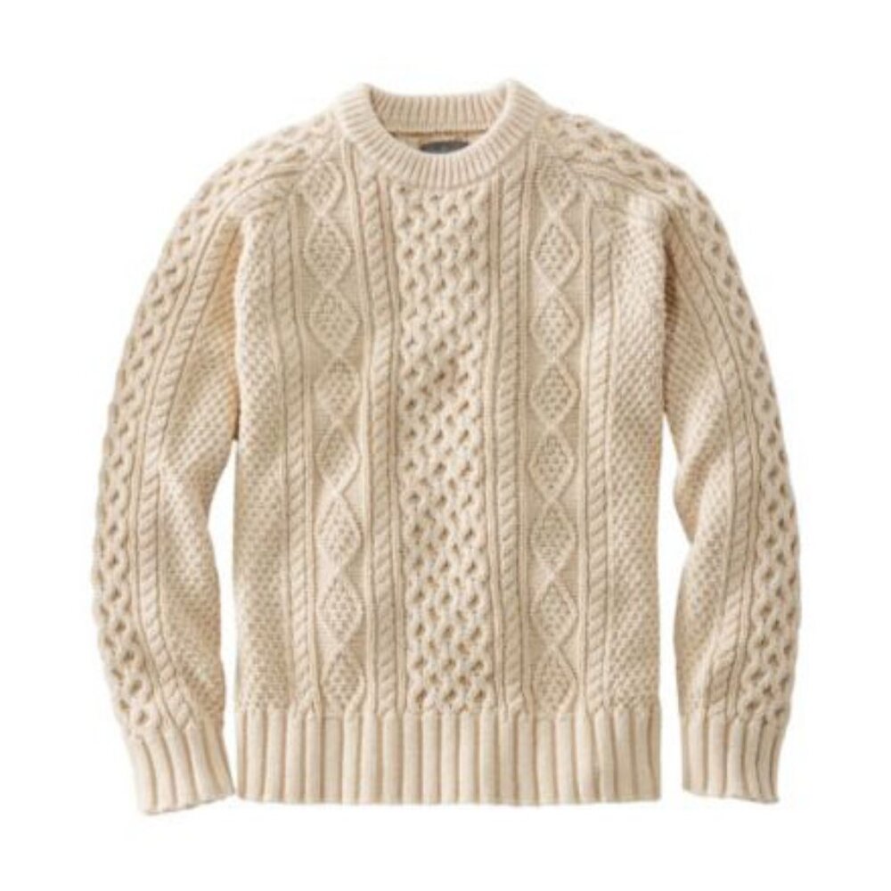 NWOT LL Bean Men's Signature Cotton Fisherman Sweater in Beige - Size L